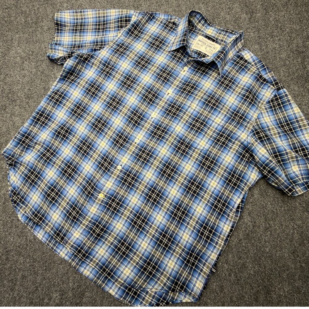 Nautica Jeans Co Shirt Mens XXL Blue Plaid Cotton Button Up Casual